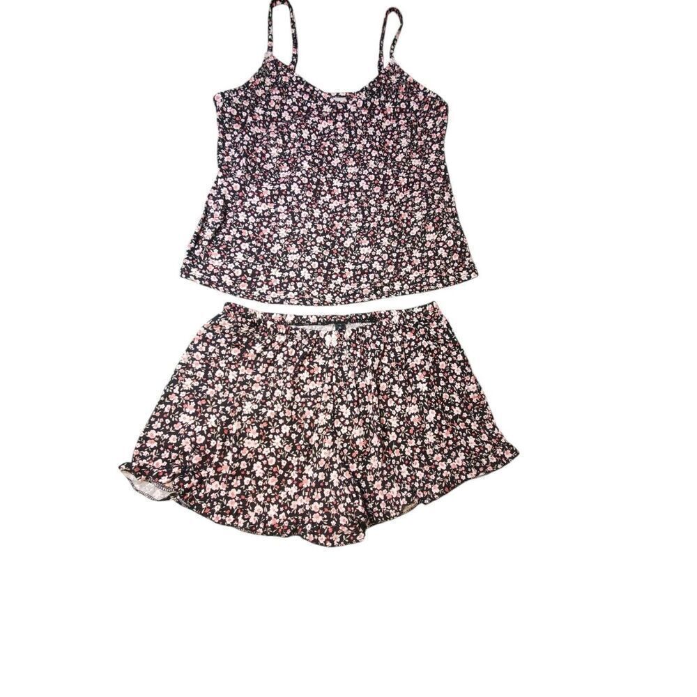 Laura Ashley Women’s Pajama Set Cami/Shorts Black Floral Size XL